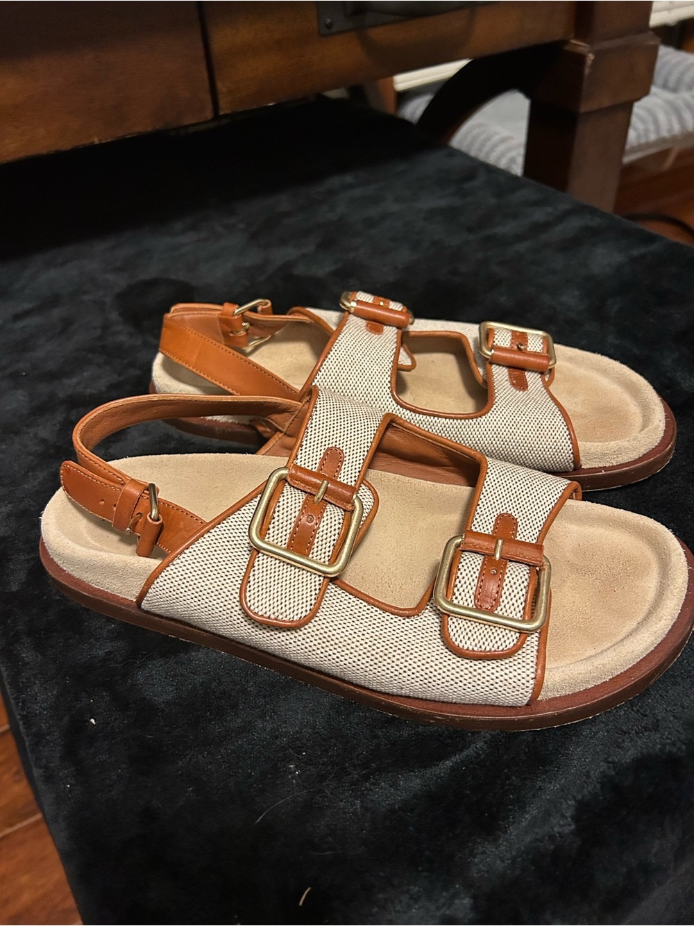 ME+EM Cream and Tan Buckle Strap Kids Sandals